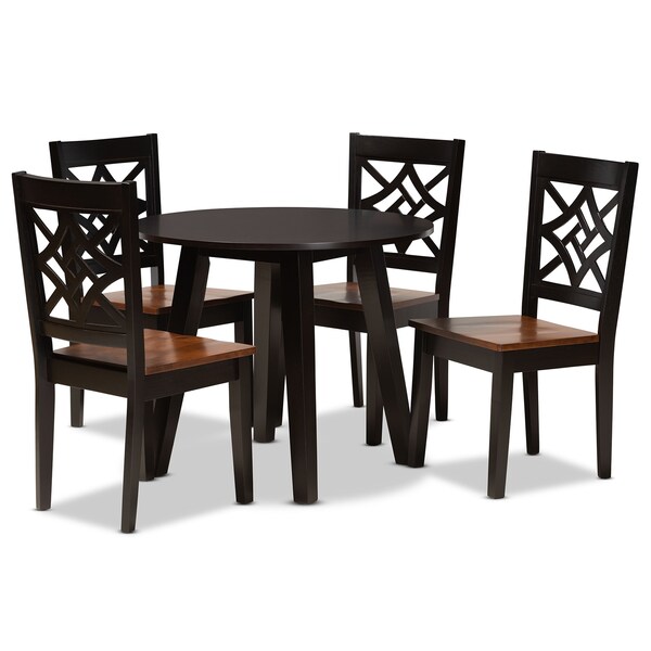 Baxton Studio Rava Modern and Contemporary Two-Tone Dark Brown and Walnut Brown Finished Wood 5-Piece Dining Set 179-11389-10896-Zoro - main